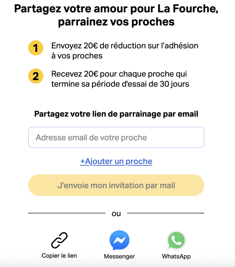 partage du lien de parrainage la fourche